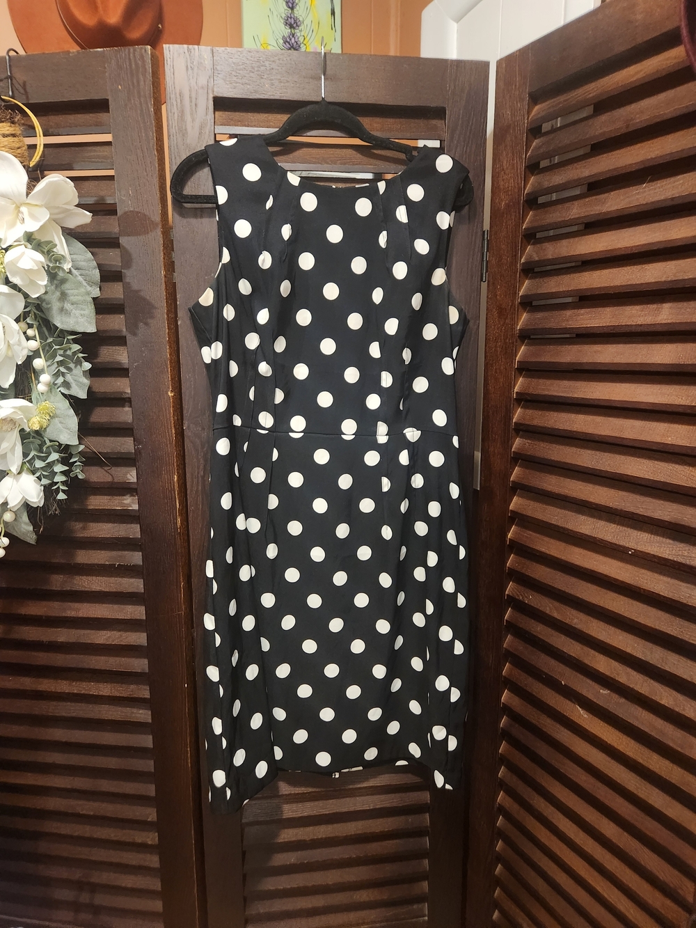 AGB Black Sleeveless Midi Dress with White Polka Dots